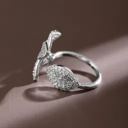 Rubans Rhodium Plated Cubic Zirconia Studded Floral Openable Adjustable Statement Ring image 2