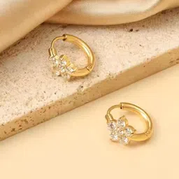 ZAISHA 18KT Gold-Plated Stainless Steel Stone Studded Floral Studs image 3