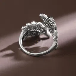 Rubans Rhodium Plated Cubic Zirconia Studded Leaf Design Adjustable Finger Ring image 4