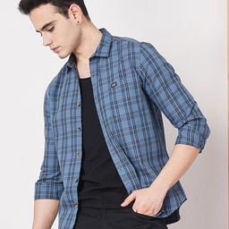 The Indian Garage Co Men Blue & Black Slim Fit Checked Casual Shirt-image-76
