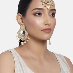 I Jewels Gold Plated Kundan & Pearl Studded Handcrafted Jewellery Set-image-62