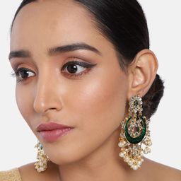 I Jewels Gold-Plated & Green Crescent Shaped Studded Chandbalis-image-17