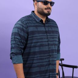 HIGHLANDER Plus Size Horizontal Striped Cotton Casual Shirt-picture-22