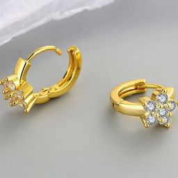 ZAISHA 18KT Gold-Plated Stainless Steel Stone Studded Floral Studs image 2