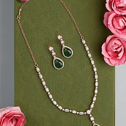 Zaveri Pearls Rose Gold-Plated Cubic Zirconia-Studded Jewellery Set-58