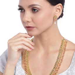 Zaveri Pearls Green & Maroon Gold-Plated Stone-Studded Jewellery Set-image-64