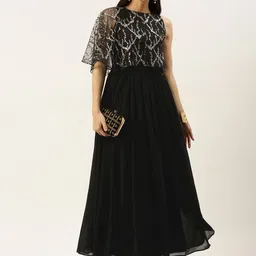 Ethnovog Women BlackSilver Made To Measure Sequin Embellished Gown-image-57