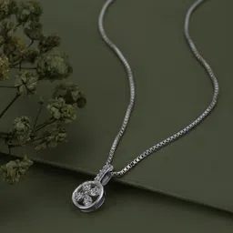 Carlton London Silver Toned Rhodium Plated with Round Floral Pendant with Chain-image-66