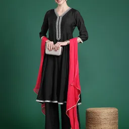 Sangria Women Yoke Design Regular Mirror Work Kurta with Palazzos & Dupatta-picture-17