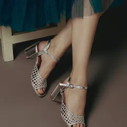 Saint G Woven Design Open Toe Leather Block Heels  With Ankle Loop-15