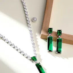 ASMITTA JEWELLERY Silver-Plated Cubic Zirconia-Studded Necklace & Earrings-14