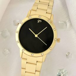 JOKER & WITCH Women Black Embellished Dial & Gold Toned Stainless Steel Straps Analogue Watch-picture-15