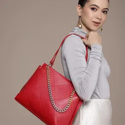 FCUK Geometric Self-Design Shoulder Bag with Chainlink Handle-8