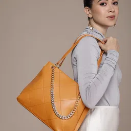 FCUK Geometric Self-Design Shoulder Bag with Chainlink Handle-53