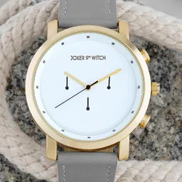 JOKER & WITCH Men White Embellished Dial & Grey Leather Bracelet Style Straps Analogue Watch-23
