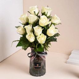 Timeless White Rose Arrangement In Glass Vase-image-10
