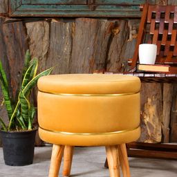 Shadowkart Beige Cylindrical Wooden Ottoman-image-52