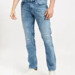 Acid-Wash Distressed Straight Fit Jeans-image-12