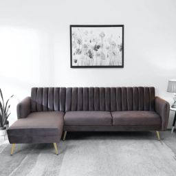 casacraft from pepperfry Fidel Velvet RHS Sectional Sofa (3 + Lounger) in Fossil Grey Colour-picture-12