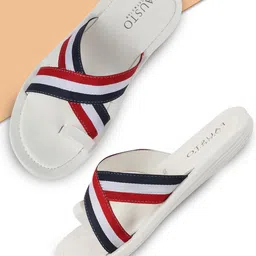 FAUSTO Men White & Red Striped Slip-On Sandal-image-52