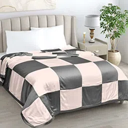 LINENWALAS Happy Sleeping Charcoal & Taupe Checked Cotton AC Room 300 GSM Double Bed Dohar-0