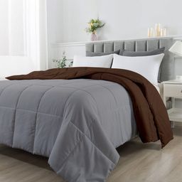 RAZZAI Silver-Toned & Coffee Brown Microfiber 210 GSM Reversible Single Bed Comforter-image-100