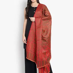 Mizash Women Red Woven Design Shawl-picture-17