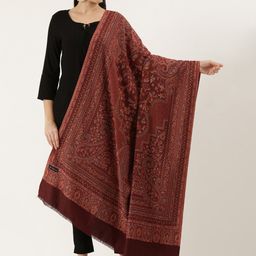 Pashmoda Women Brown Woven Design Wool Jamawar Shawl-picture-31