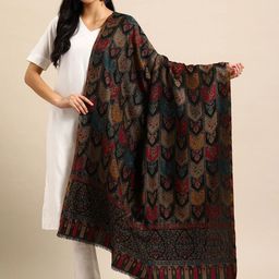 Sangria Black Ethnic Motifs Woven Design Shawl-picture-35