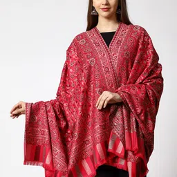SWI Stylish Women Floral Woven Design Kani Wool Shawl With Fringed Border-picture-48