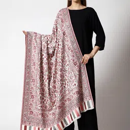 SWI Stylish Women Floral Woven Design Kani Wool Shawl With Fringed Border-picture-42