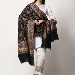 SWI Stylish Women Floral Woven Design Kani Wool Shawl With Fringed Border-33