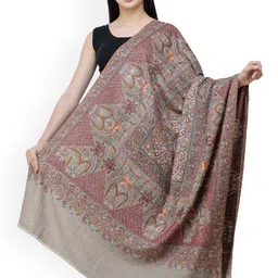 Exotic India Simply Taupe Pure Pashmina Kashmiri Shawl and Sozni Hand-Embroidery in Thread-image-35