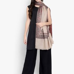 Mizash Women Beige Woven Design Woolen Shawl-31