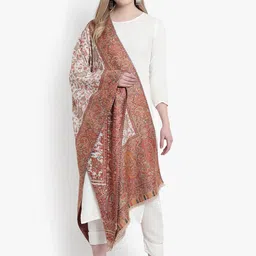 Mizash Women Cream Floral Printed Woolen Shawl-picture-41