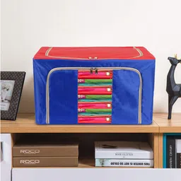 Kuber Industries Red & Blue Solid Wardrobe Organizer-53