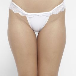 N-Gal Women White Solid Lace Trim Edge Low-Rise Thongs NTDT20-White-image-4