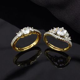 PRIVIU Set Of 2 Gold-Plated American Diamond Stone-Studded Adjustable Finger Rings-picture-39