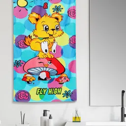 YK Kids Pink & Blue Jump&High Cartoon Printed 300 GSM Pure Natural Cotton Bath Towel-picture-41