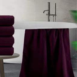 Enchant Home Purple Checked Cotton 350 GSM Bath Towel-54