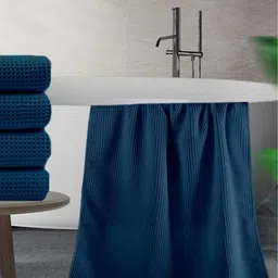 Enchant Home Navy Blue Checked Cotton 350 GSM Bath Towel-image-79