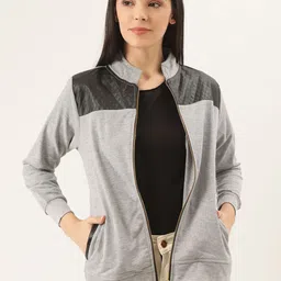 Belle Fille Women Grey Melange Solid Tailored Jacket-image-36