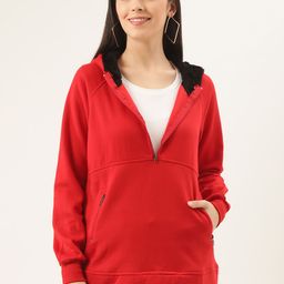 Belle Fille Women Red Solid Hooded Sweatshirt-image-80