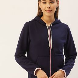 Belle Fille Women Navy Blue Solid Fleece Lightweight Tailored Jacket-image-85