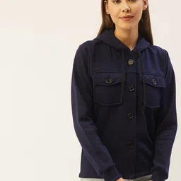 Belle Fille Women Navy Blue Hooded Sweatshirt-image-87