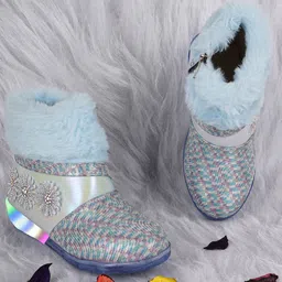 BAESD Girls Embellished Faux Fur Flatform Heel Winter Boots With LED Lights-image-93
