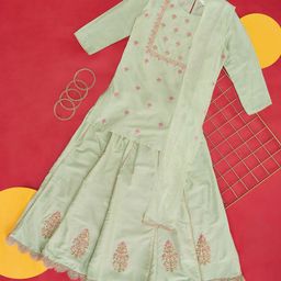 AKKRITI BY PANTALOONS Girls Embroidered Cotton Ready To Wear Lehenga & Blouse With Dupatta-image-61