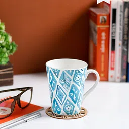 JCPL Blue & White 2 Pieces Printed Ceramic Glossy Mugs 340 ml Each-39