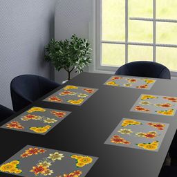 Dakshya Industries Blossom Yellow 6 Pieces Floral Printed Rectangular Table Placemats-55