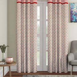 BLANC9 Set Of 2 Beige & Red Floral Cotton Long Door Curtains-17